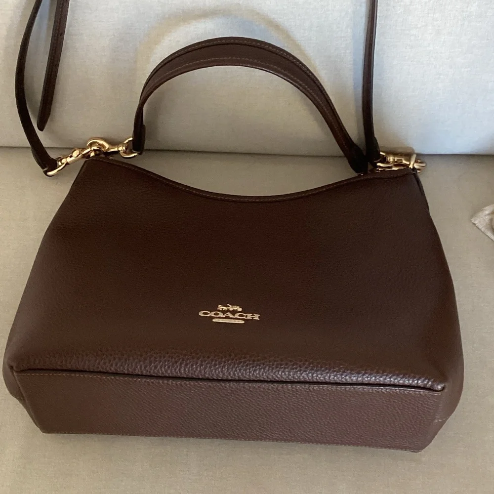 Coach Dark Brown Leather Shoulder Bag with Gold Accents - Picture 2 of 7